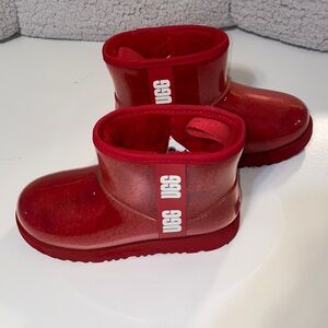 NEW UGG Classic Clear SAMBA RED Mini Rain/Snow Boots Sz 5 $140